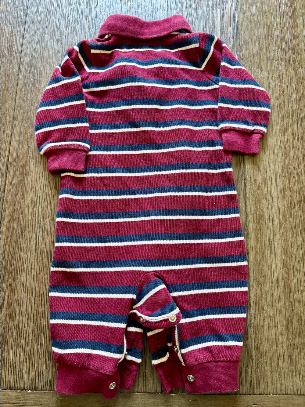 Ralph Lauren Burgundy Striped Long-Sleeve Baby Rugby Coverall - Picture 3 of 3